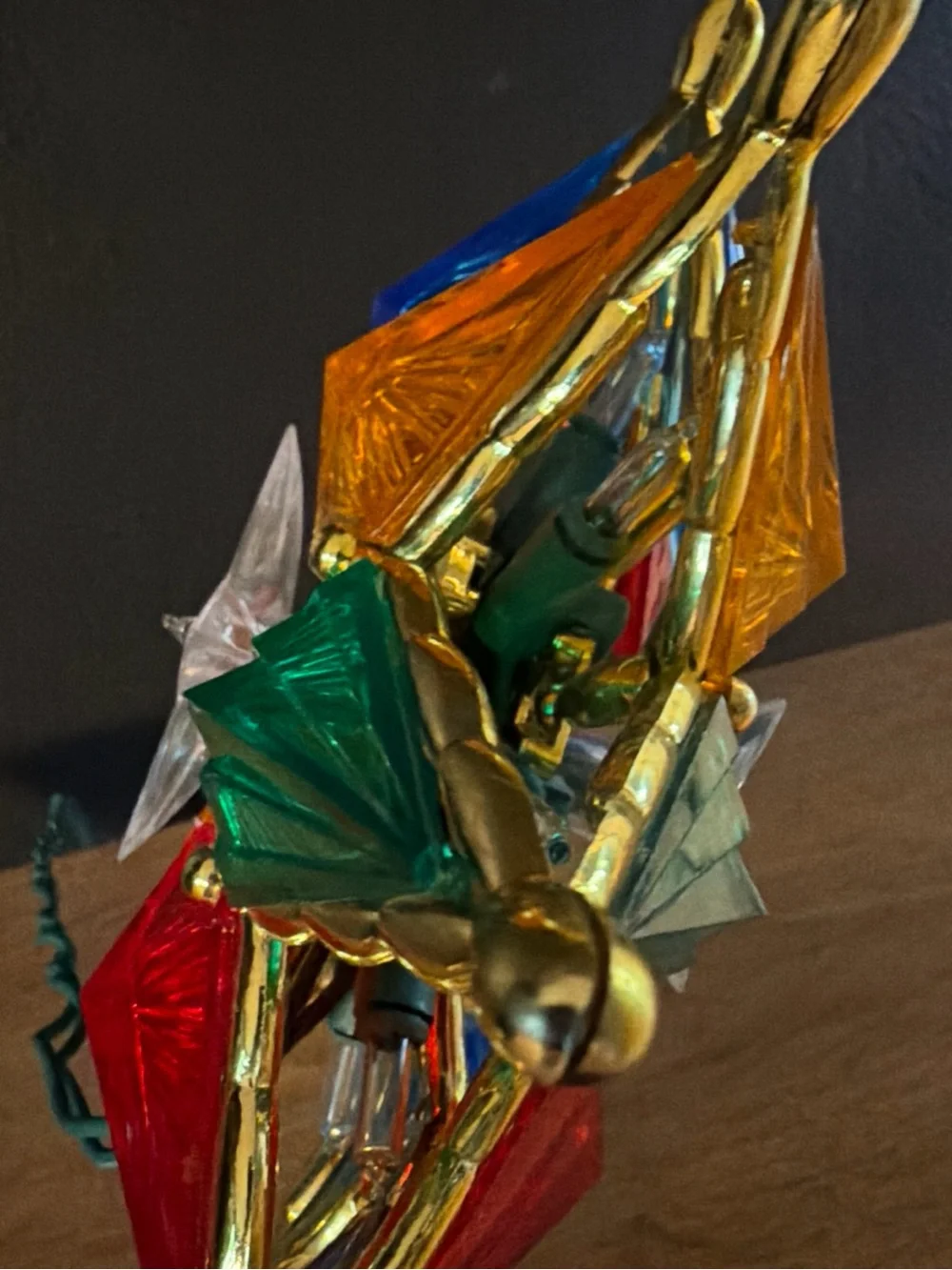 Vintage Style Christmas Tree Atomic Star Topper Rainbow Lights and Gold Festive